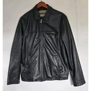 Wilsons Leather Jacket Mens M Black Full Zip Coat Motorcycle Bomber Y2K Classic